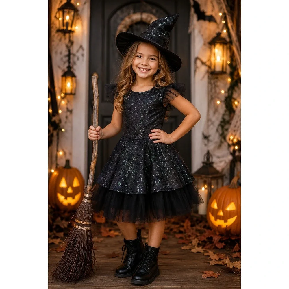 Wicked Paul Tazewell Girls Costume Dress Black Green Glitter Size L 10-12